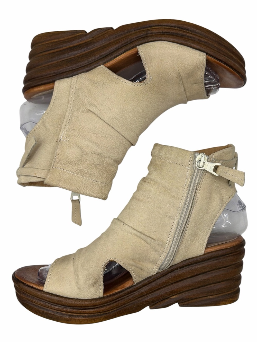 Miz Mooz Cream Open-Toe Wedge Booties - Size 36